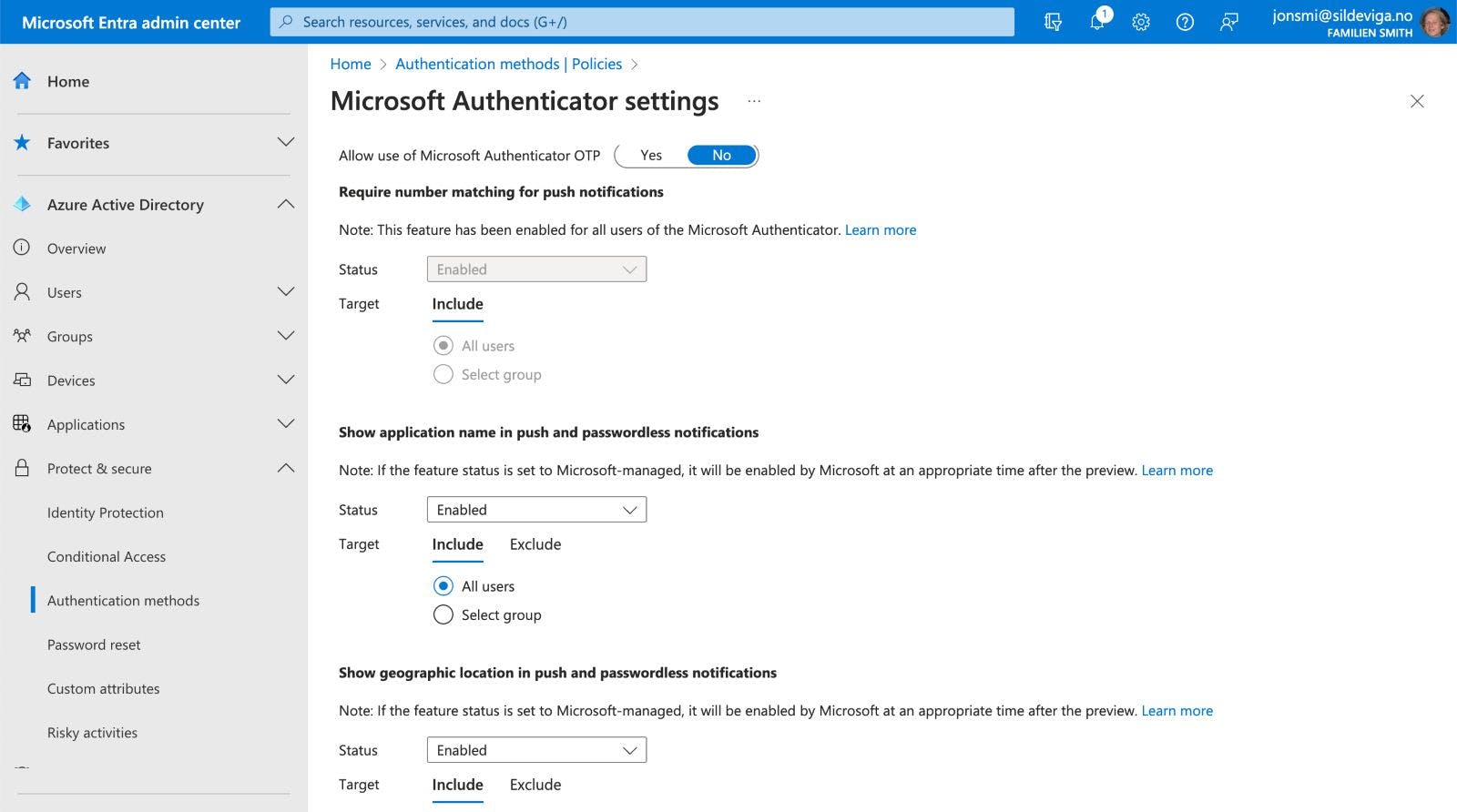 Bilde av Microsoft Autentication innstillinger
