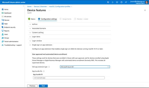 device features i microsoft intune admin center